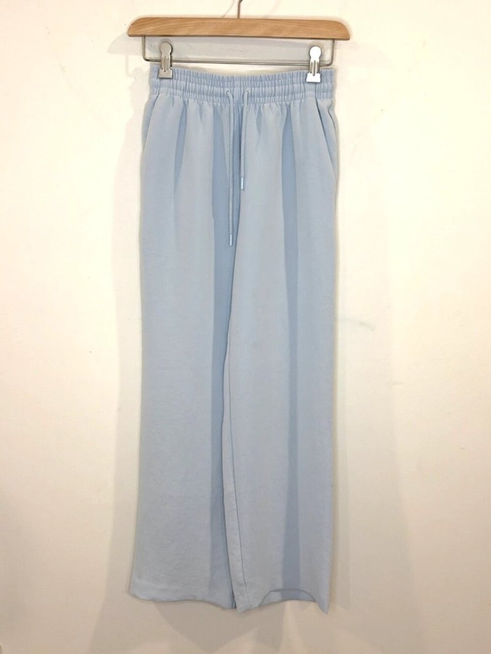Wilfred Aritzia Pants Sz 2XS Drawstring Crepe Light Blue Wide Leg Drapey Office